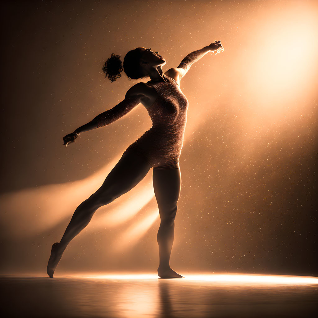 Graceful Ballerina Silhouette Dancing in Warm Backlit Glow