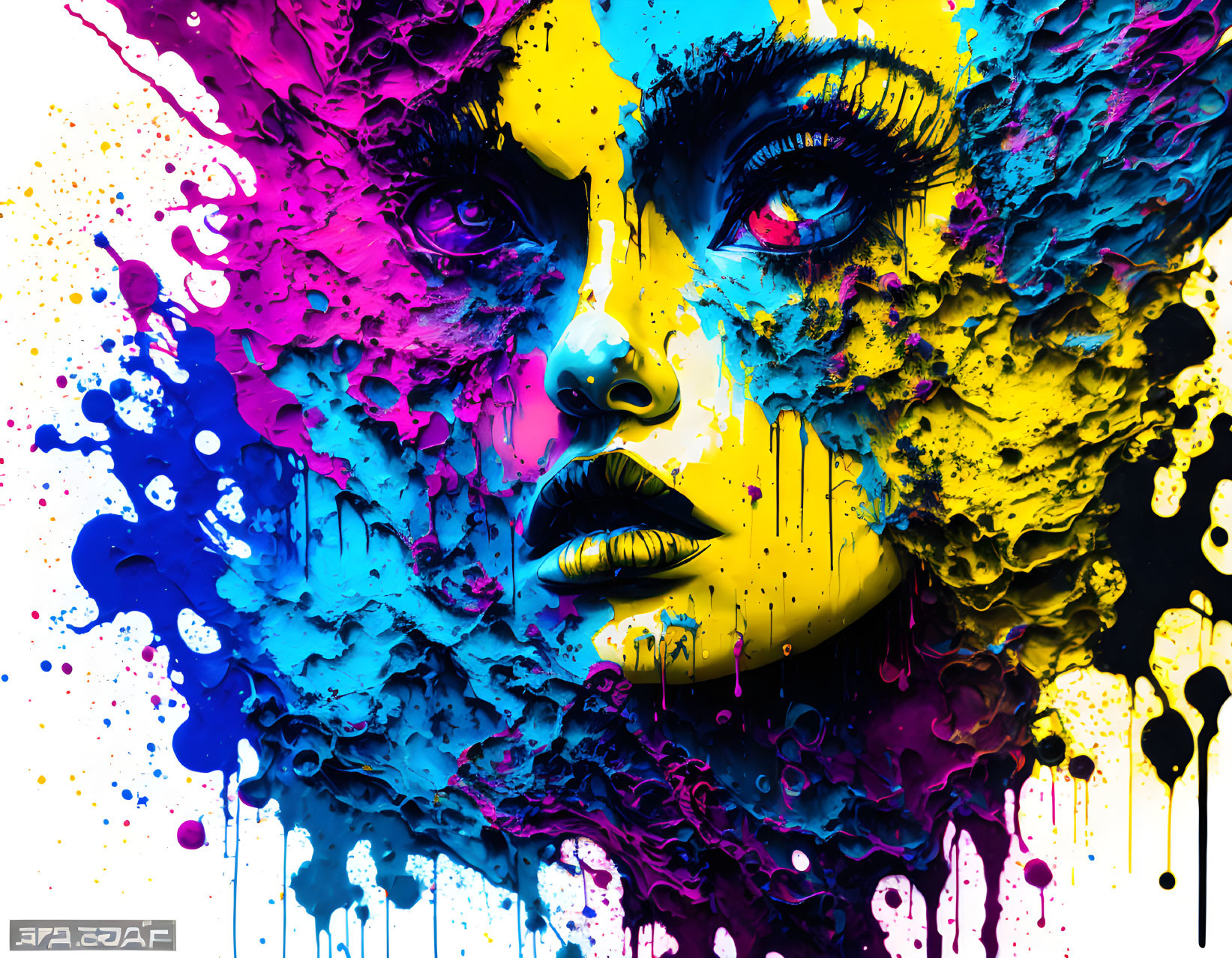 Colorful Ink Splatter Artwork of Woman's Face