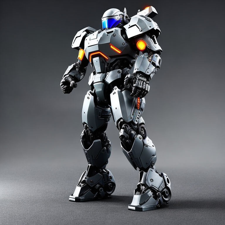 Detailed Futuristic Bipedal Mech Robot Model in Gray, Black, and Orange