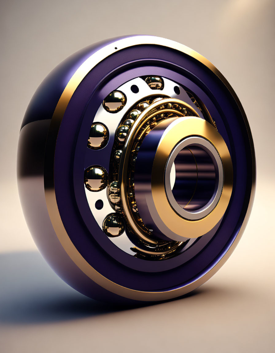 Spherical Bearing with Purple and Gold Accents on Warm Background