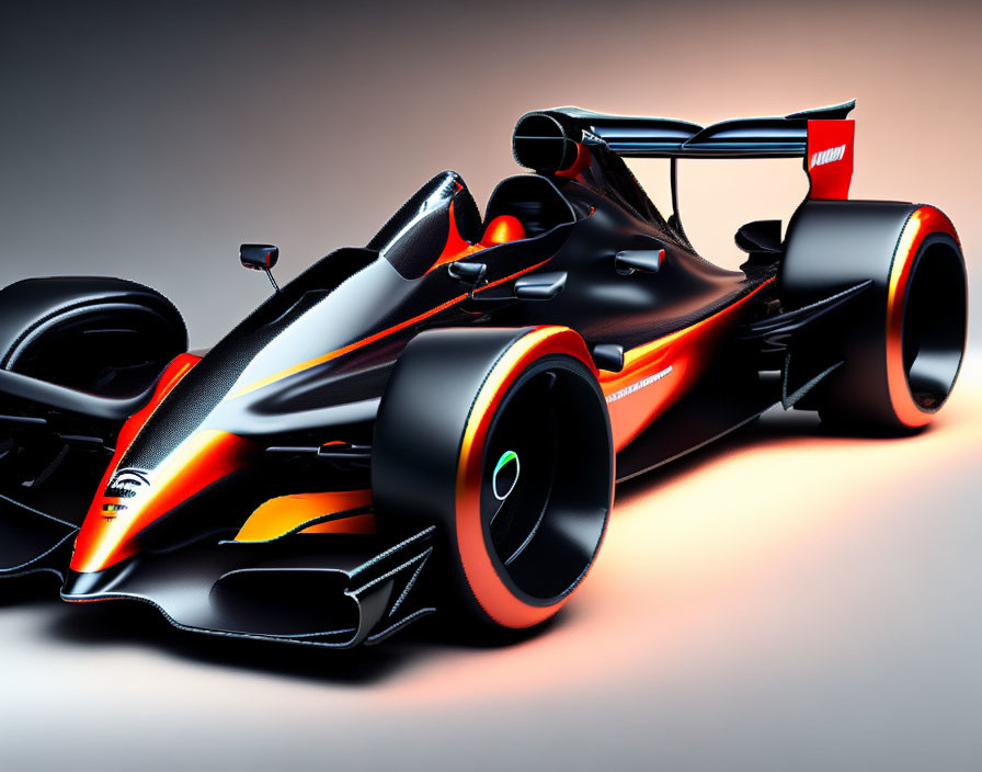 Black and Orange Formula 1 Racing Car with Aerodynamic Design