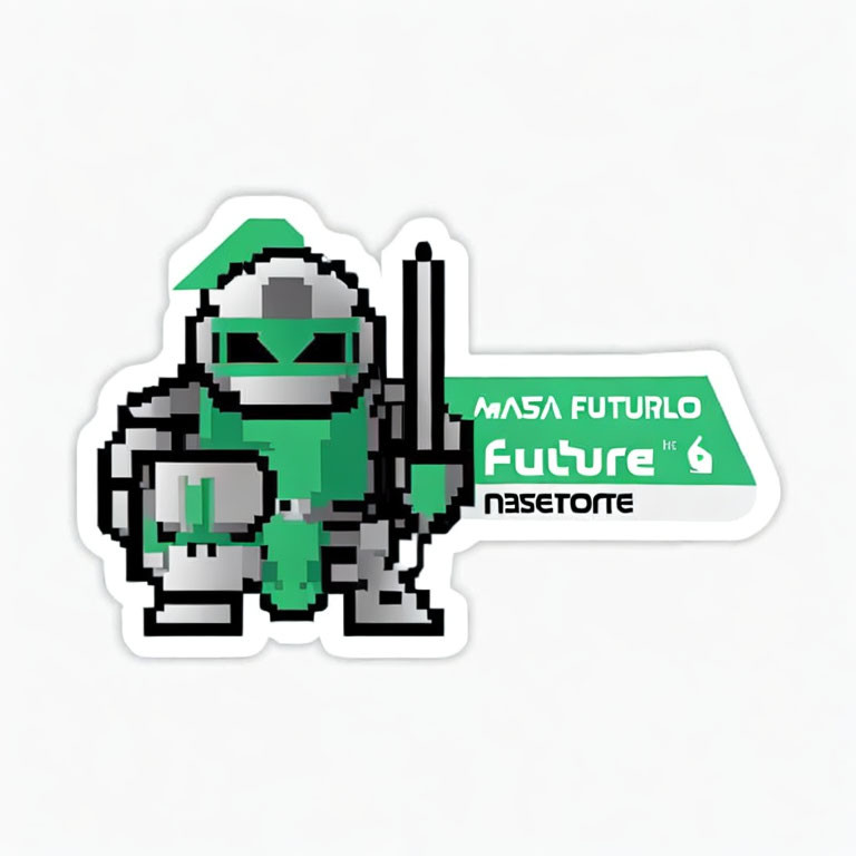 Green Astronaut Character Sticker in Pixelated Style