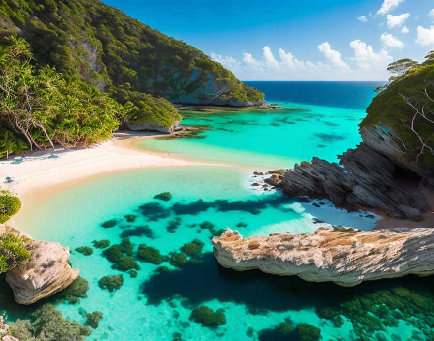 Turquoise Water Bay with Sandy Beach and Lush Greenery