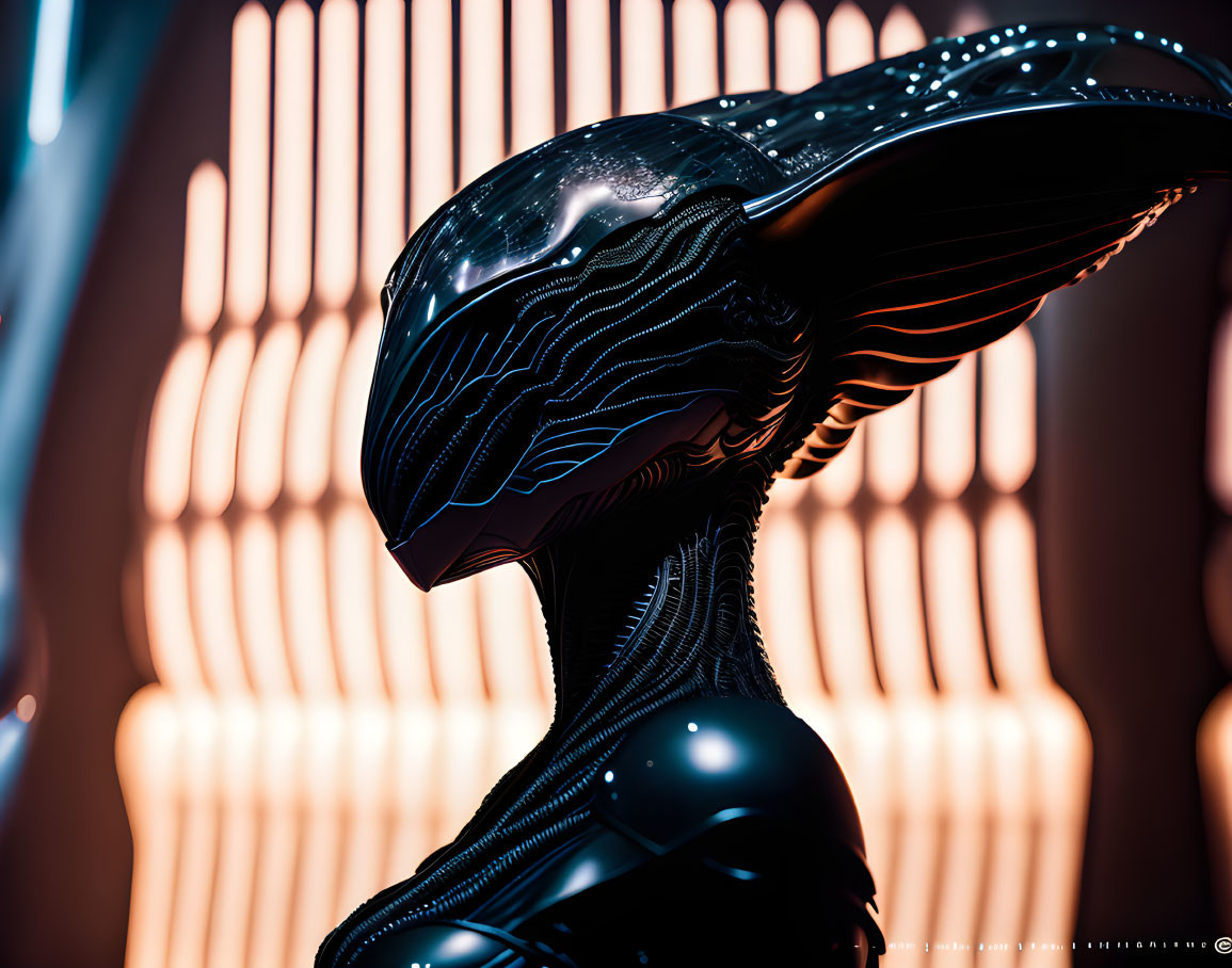 Detailed Black Alien Figure on Illuminated Background with Sci-Fi Ambiance