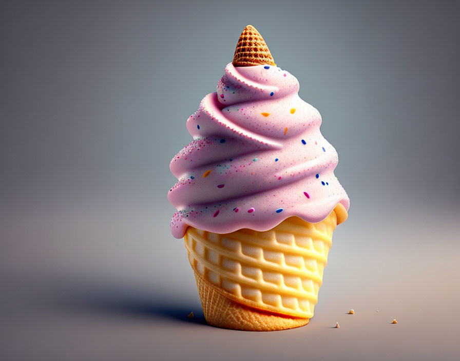 Colorful Soft Serve Ice Cream Cone with Sprinkles in Waffle Cone