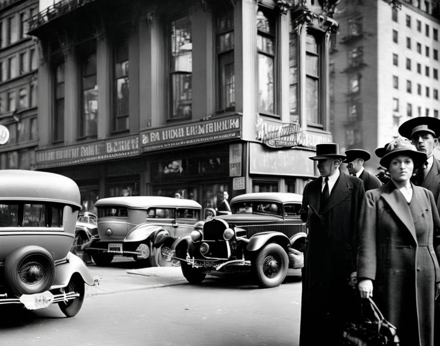 Vintage Black and White Photo of 20th-Century Street Scene