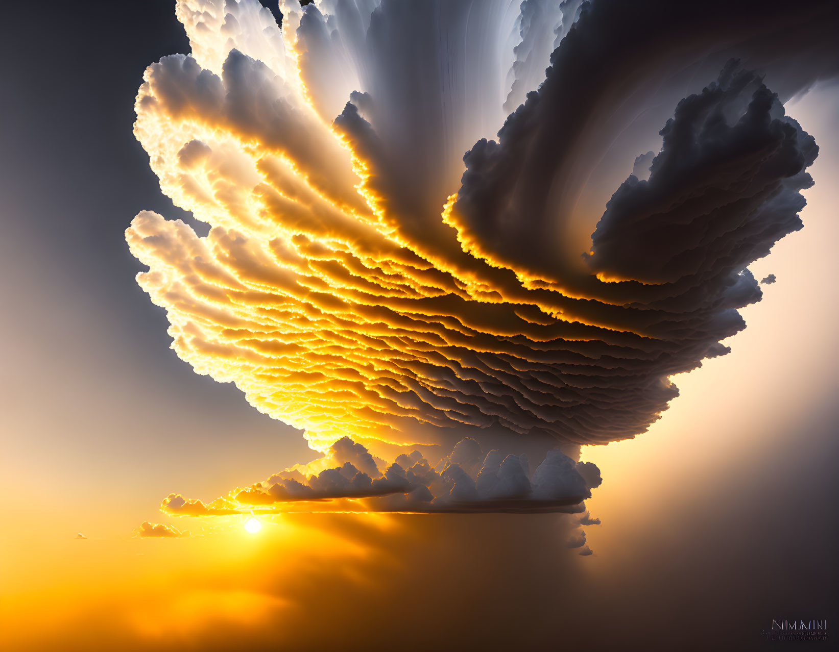 Golden sunset illuminates dramatic cloud formation