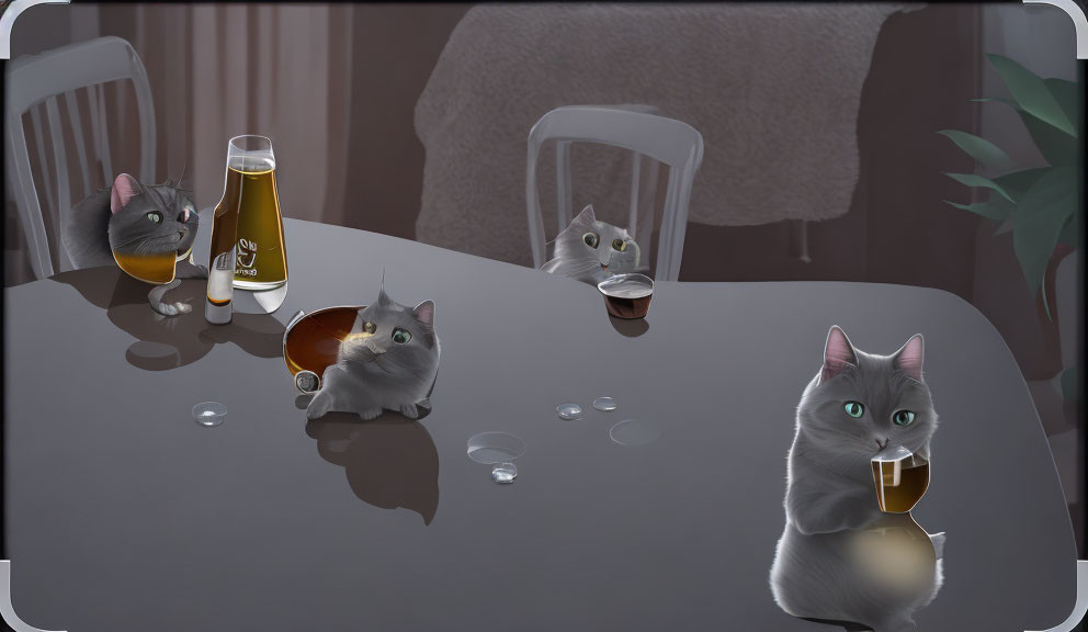 Three Cartoon Cats Enjoying Beer Together