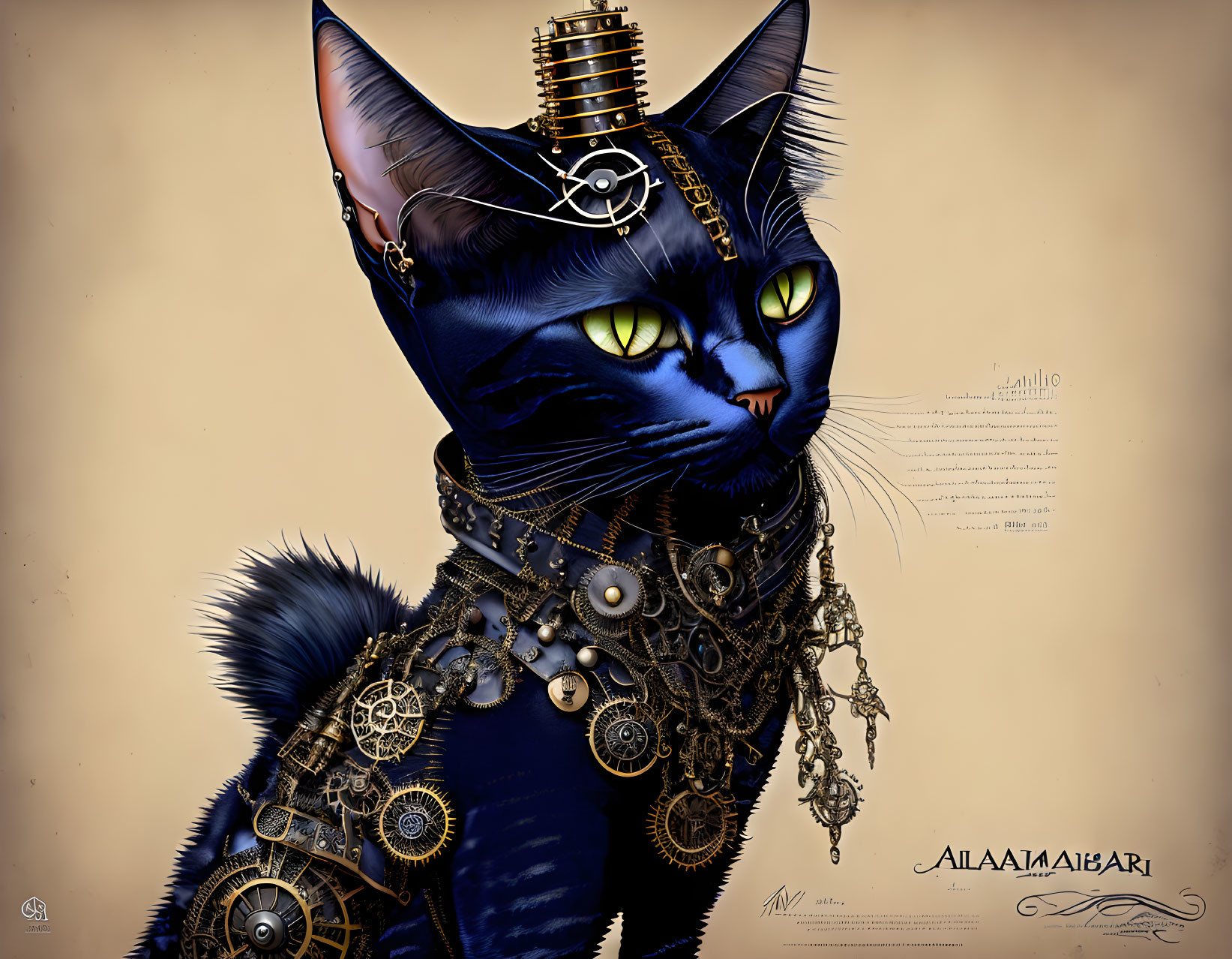 Steampunk Cat Artwork with Gears and Armor