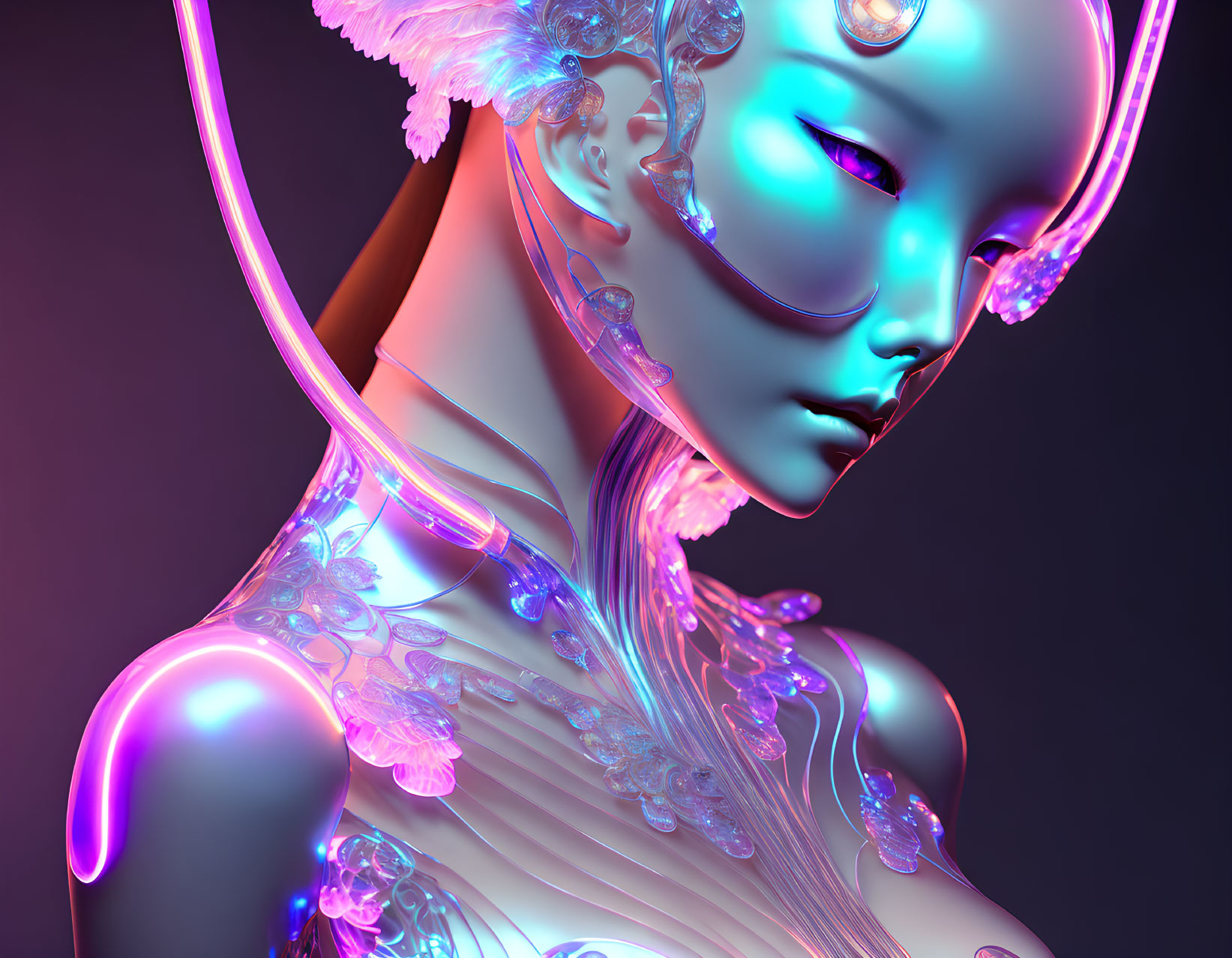 Futuristic cybernetic female figure in 3D illustration