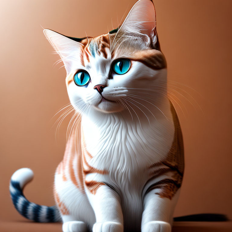 Orange and White Cat with Blue Eyes on Warm Background