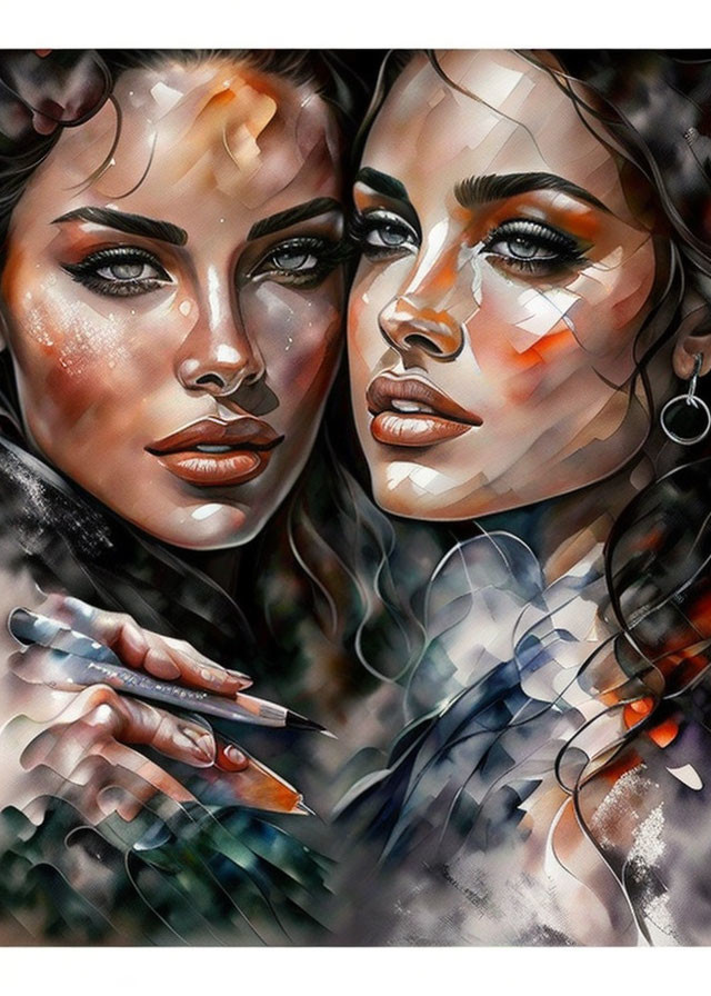 Colorful Illustration: Two Women with Expressive Makeup