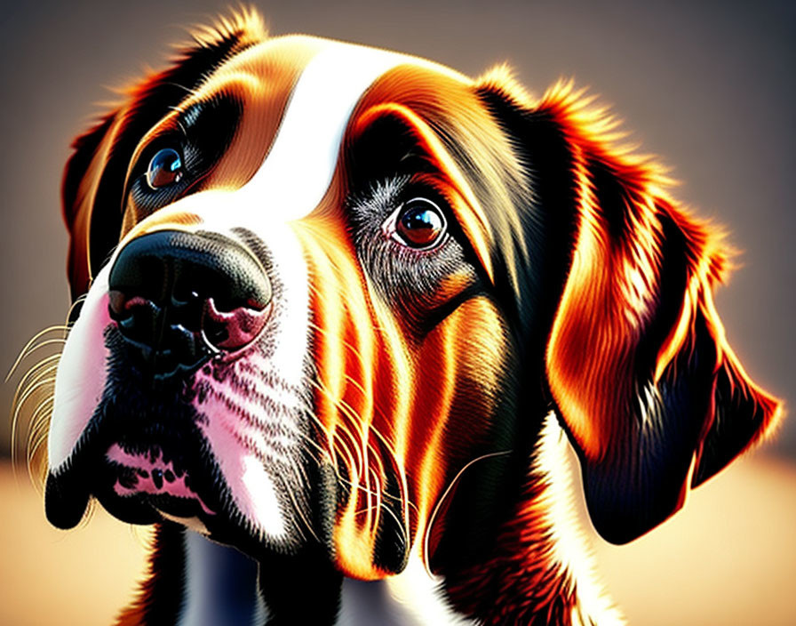 Tricolor dog with soulful eyes in brown and black hues