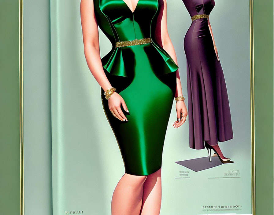 Stylish Green and Purple Dress Designs with Chic Accessories