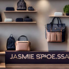 Shelf Display of Bags, Shoes, Decor, and Signboard