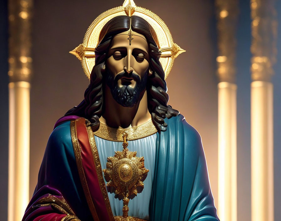 Statue of Jesus Christ with Sacred Heart in Blue and Red Robes