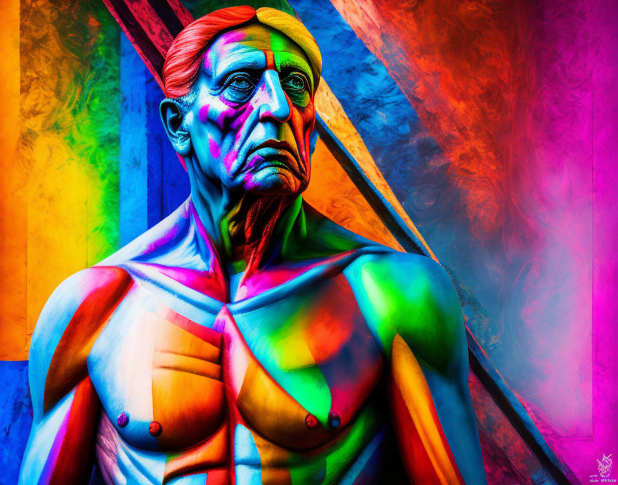 Colorful Rainbow Body Painting Enhances Muscle Definition