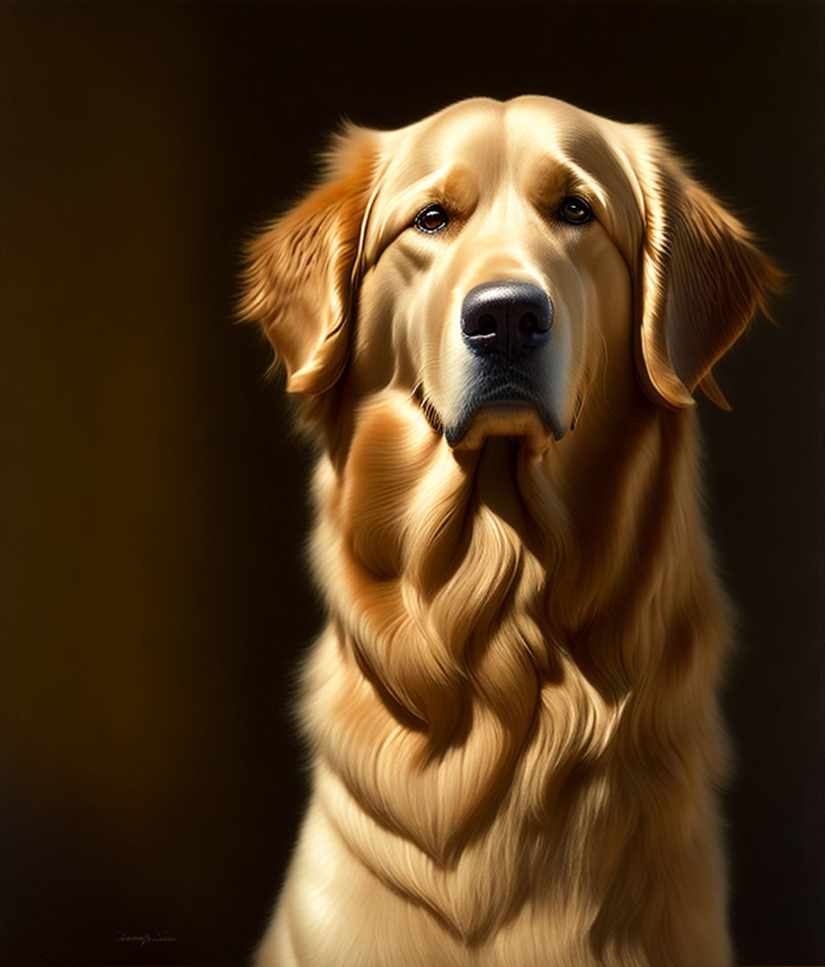 Golden Retriever Portrait with Glossy Coat and Focused Gaze