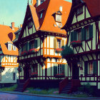 Half-Timbered Houses with Flower Boxes on Cobblestone Street