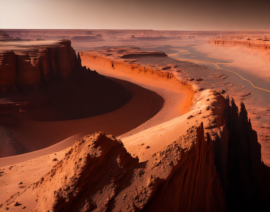 Red Sand Dunes and Rock Formations in Desert Landscape