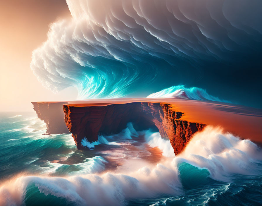 Enormous wave curling over surreal seascape