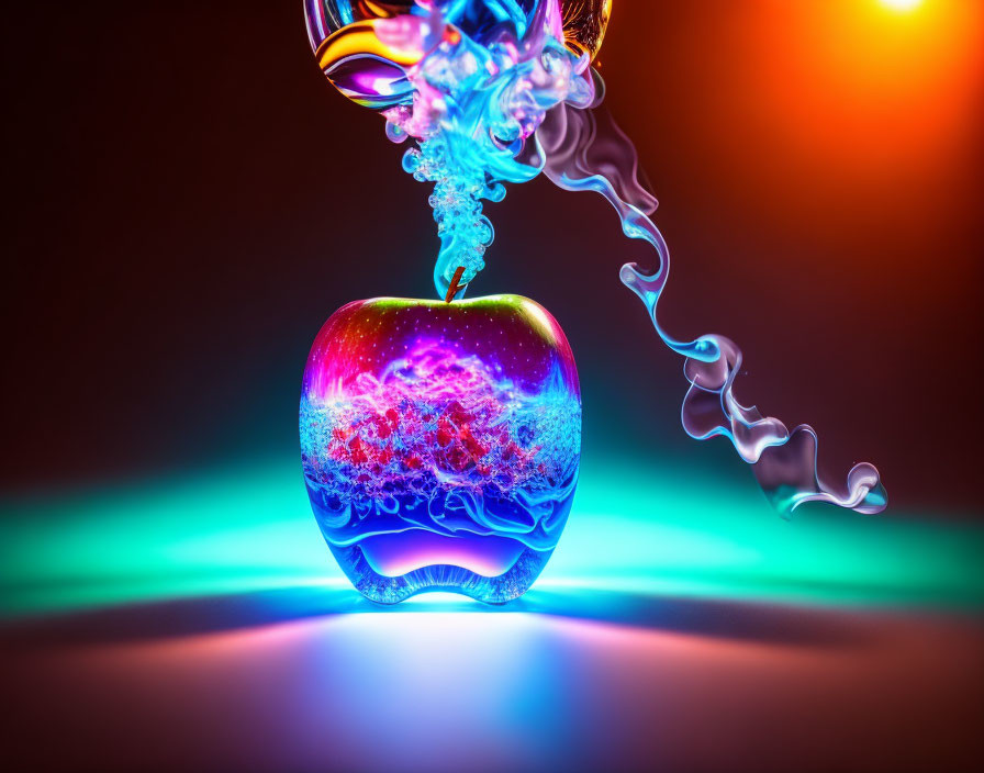 Colorful Smoke Effect Apple on Rainbow Gradient Background