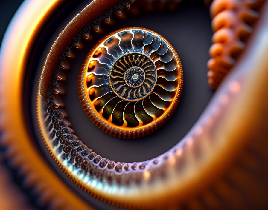 Detailed Fractal Spiral with Warm Amber to Dark Brown Palette