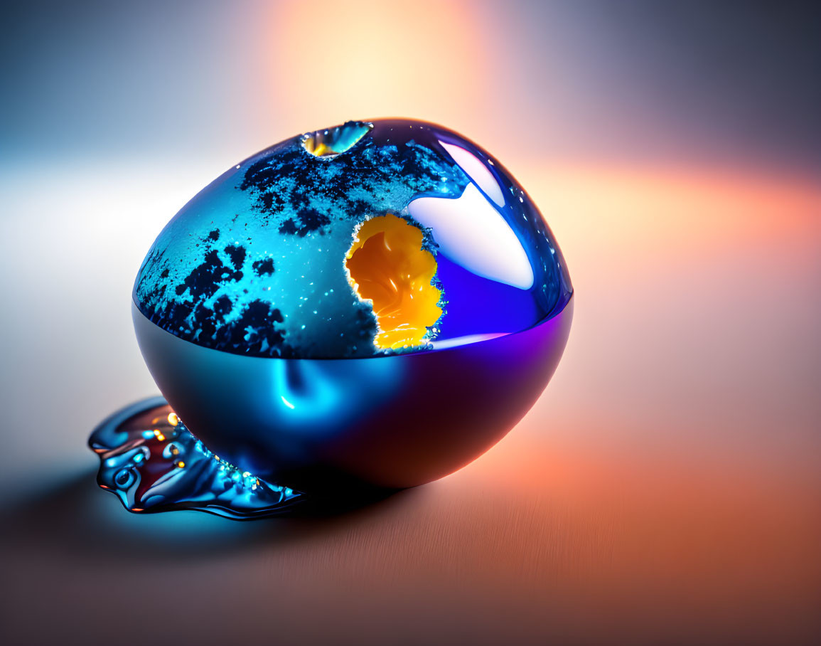 Blue Marble with Golden Pattern on Gradient Background