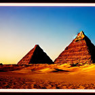 Ancient Egyptian pyramids under clear sky with warm lighting