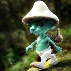 Blue Plush Toy Character in White Sombrero on Mossy Ground