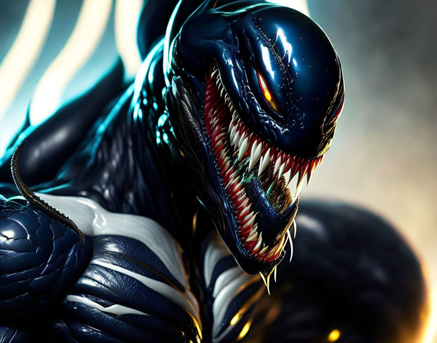 Detailed Close-Up of Venom with Menacing Expression and Sharp Teeth