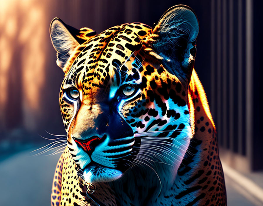 Colorful Leopard Digital Art with Blue and Orange Hues