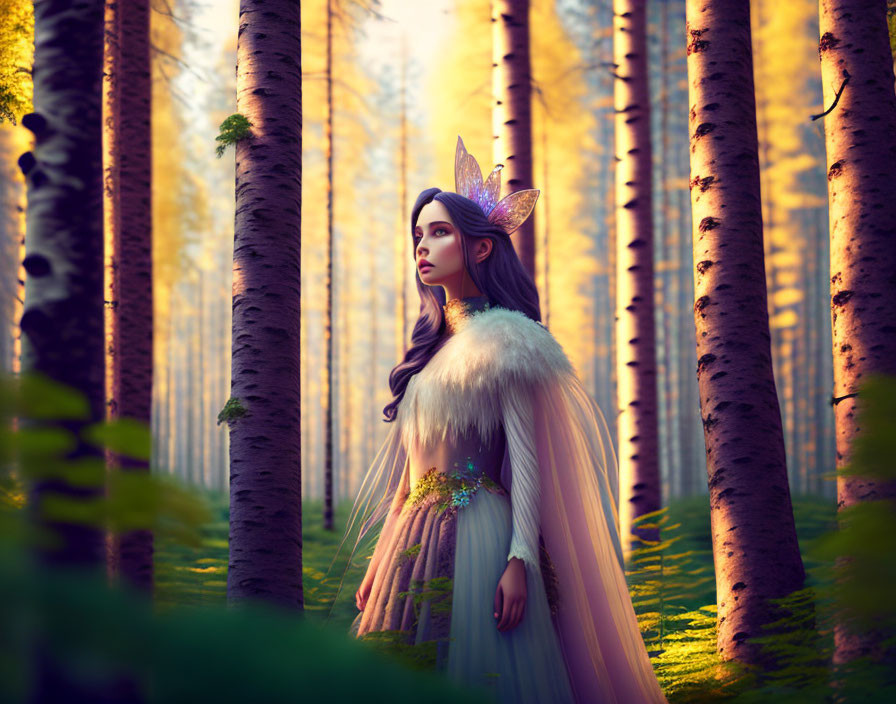 Fantasy-inspired image of a fairy woman in an enchanted forest