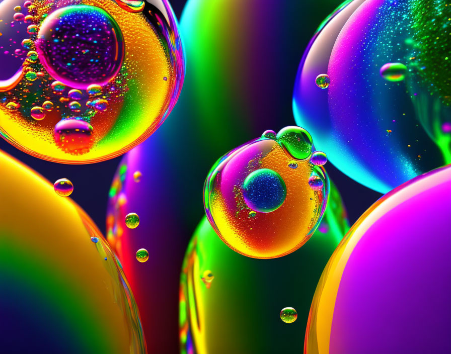 Colorful Glossy Bubbles on Dark Gradient Background