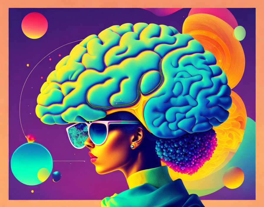 Colorful Artwork: Person with Brain Head & Abstract Background