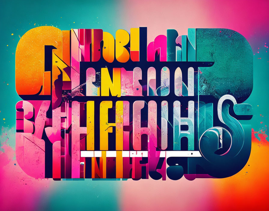 Colorful Typographic Art with Mix of Fonts on Bright Background