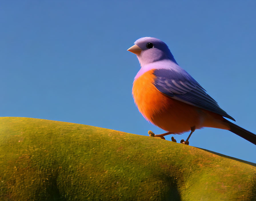 Colorful Bird with Blue Head and Orange Belly Perched on Green Surface