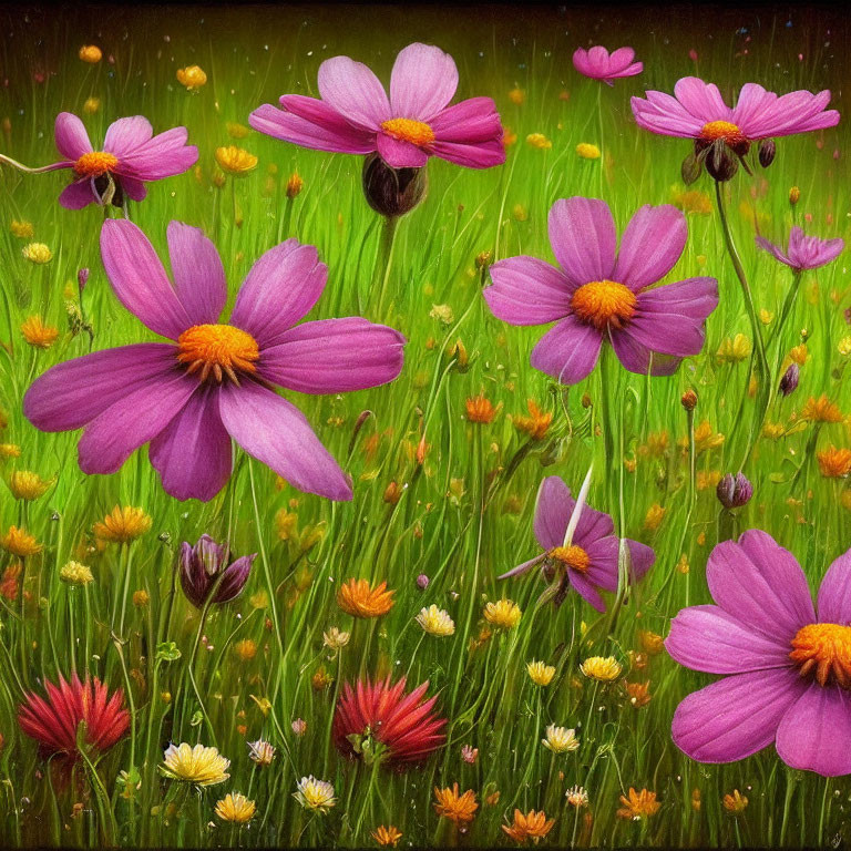 Cluster of Purple Flowers with Yellow Centers in Green Foliage