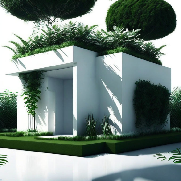 Green-walled cubic structure in nature setting