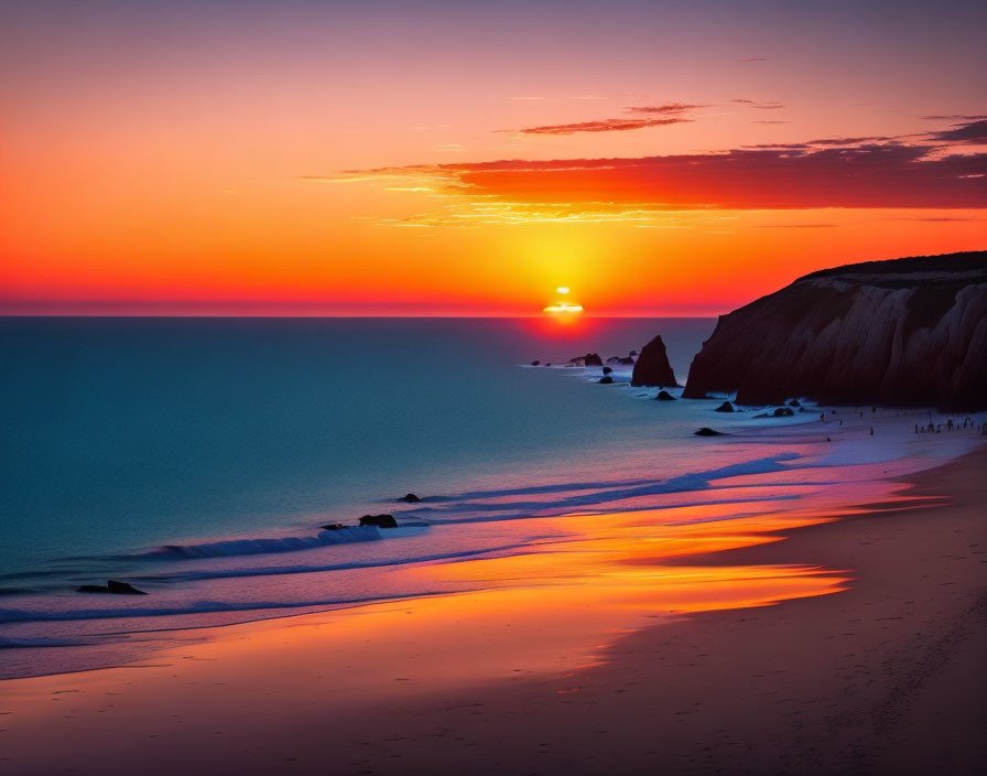 Tranquil Sunset Beach Scene with Orange and Blue Skies