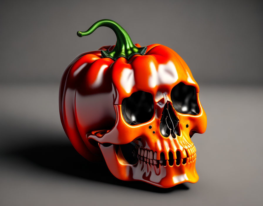 Skull-shaped red bell pepper on grey background