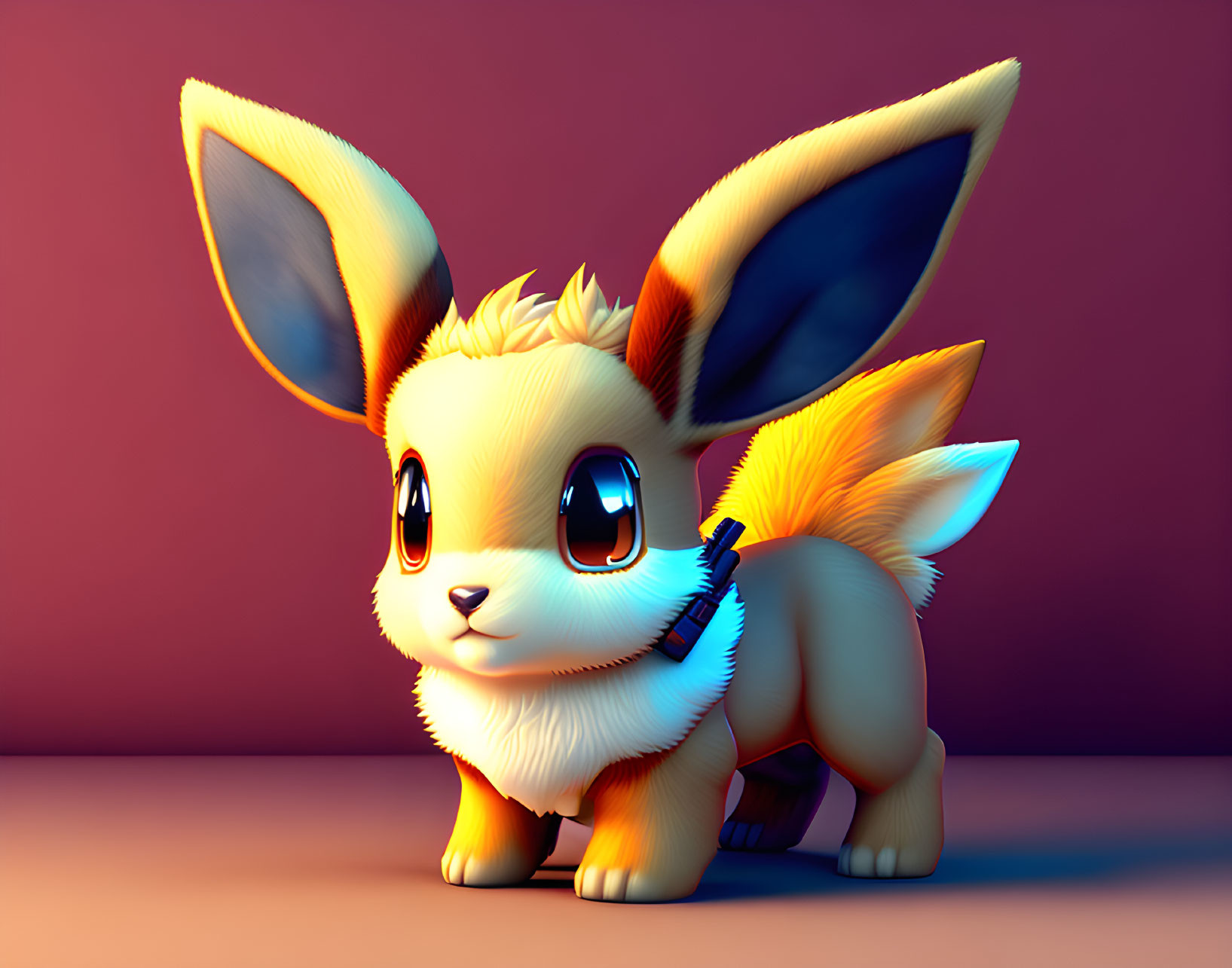 Stylized 3D cartoon creature: Fluffy rabbit with fiery tail