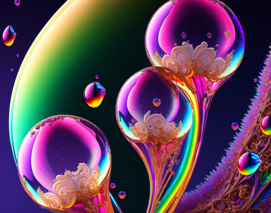 Colorful Abstract Fractal Orbs on Cosmic Background