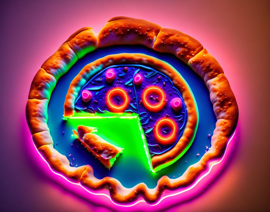 Colorful Neon Pizza Illustration on Gradient Background