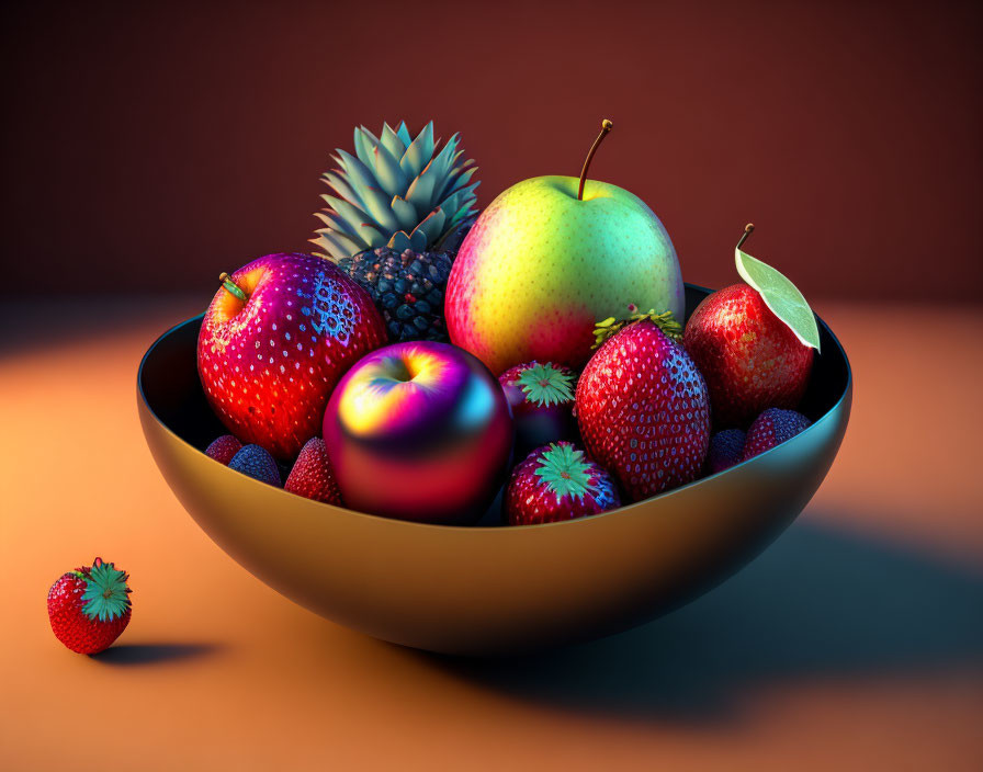 Assorted vivid fruits in a bowl on warm background