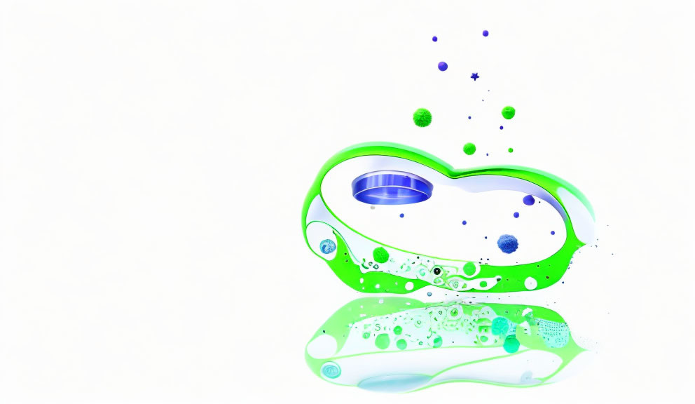 Green and Blue Cell-like Structure with Bubbles on White Background