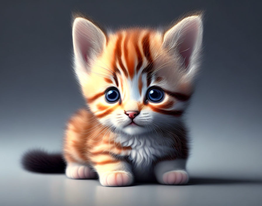 Stylized image of small orange and white kitten with striking blue eyes