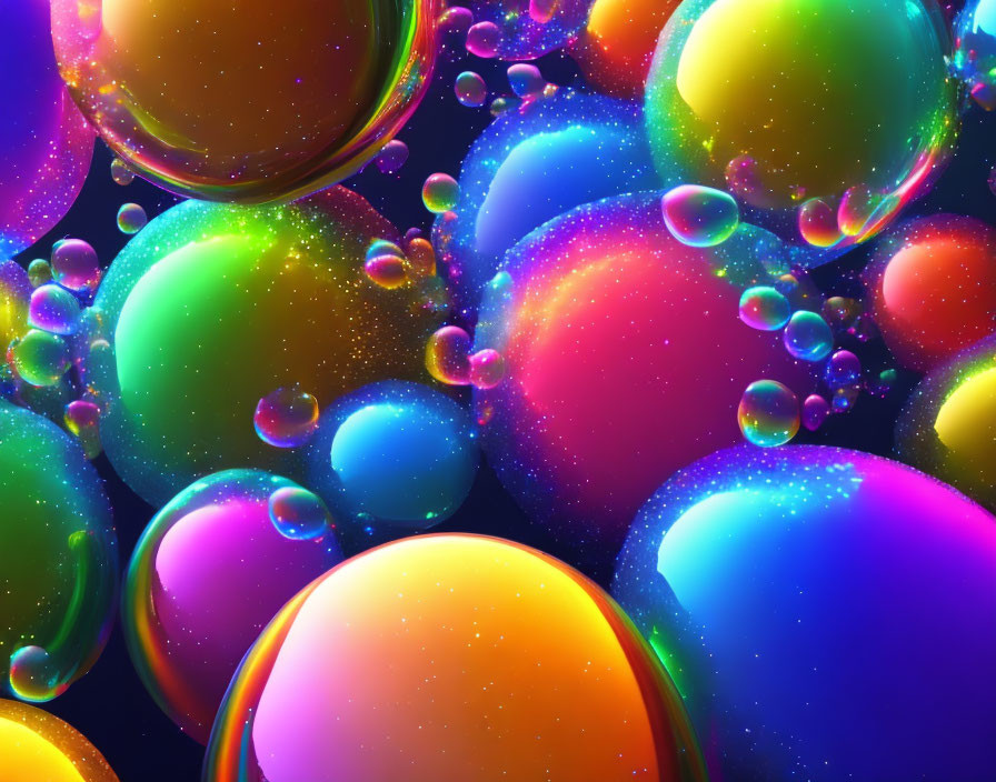 Colorful neon bubbles cluster on dark background