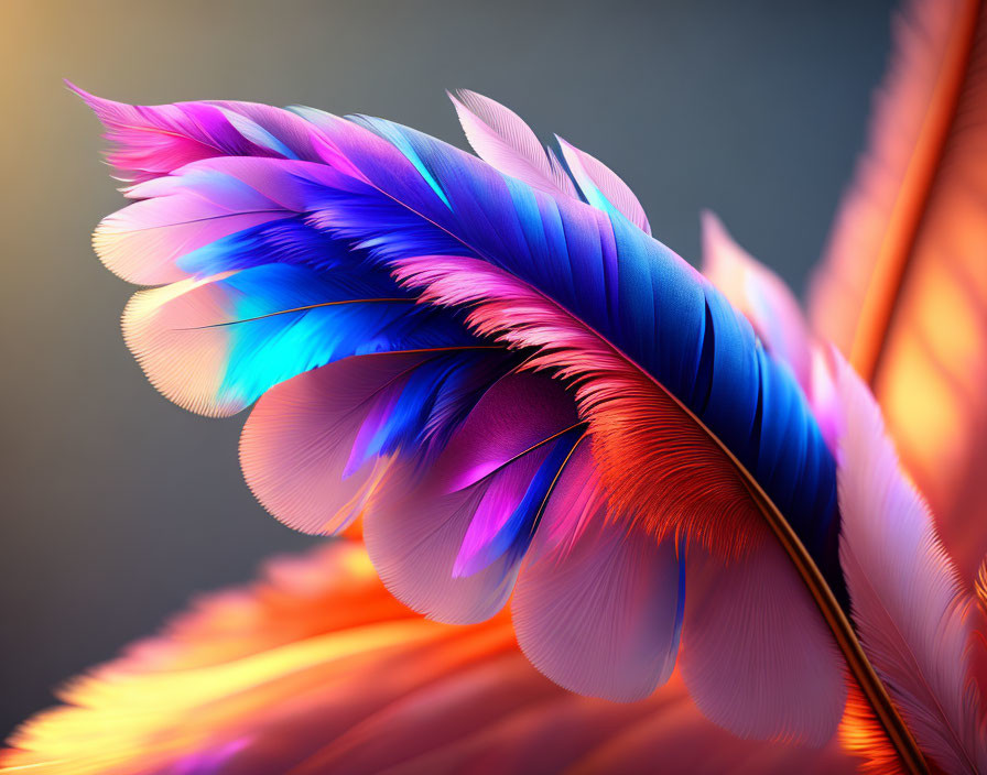 Colorful Feathers in Purple, Blue, and Orange with Soft Texture