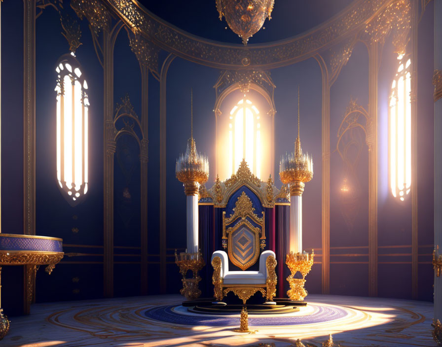 Luxurious Throne Room with Majestic Chair & Golden Accents